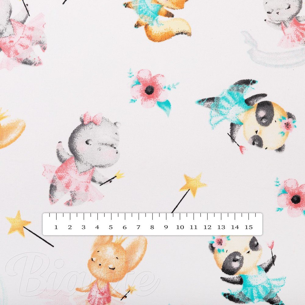 Dětská bavlněná látka/plátno Sandra SA-671 Zvířátka baletky na bílém - šířka 160 cm - detail 2 - Biante.cz