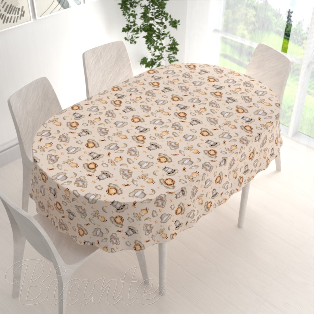 Dětský bavlněný oválný ubrus Sandra SA-534 Africká zvířátka na obláčcích na šedobéžovém - detail 1 - Biante.cz