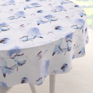 Bavlněný kulatý ubrus Sandra SA-289 Viva Italia modrá - Biante.cz