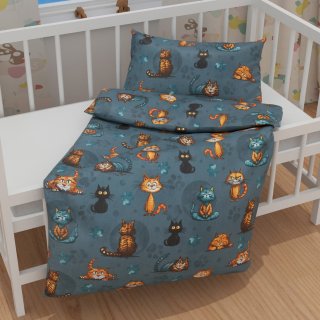 Detské bavlnené posteľné obliečky do postieľky Sandra SA-705 Mačacia partia na tmavo sivomodrom - detail 1 - Biante.sk Detské bavlnené posteľné obliečky do postieľky Sandra SA-705 Mačacia partia na tmavo sivomodrom - detail 1 - Biante.sk
