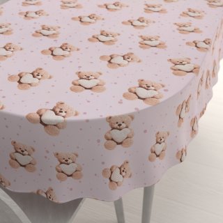 Dětský bavlněný oválný ubrus Sandra SA-723 Medvídci se srdíčky na fialkovém - Biante.cz