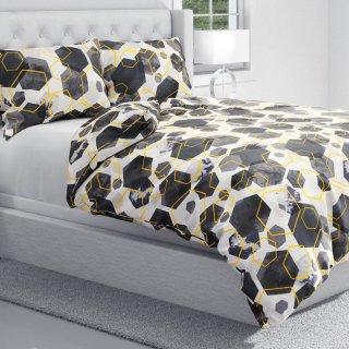 Bavlněné ložní povlečení Sandra SA-568 Šedo-modrofialové mramorové hexagony na bílém - detail 1 - Biante.cz