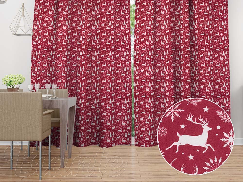 Sametový závěs Tamara TMR-045 Vánoční jeleni a stromky na červeném - Biante.cz