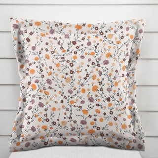 Bavlněný povlak na polštář s lemem Sandra SA-720 Oranžovo-hnědo-béžové drobné květiny na smetanovém - Biante.cz