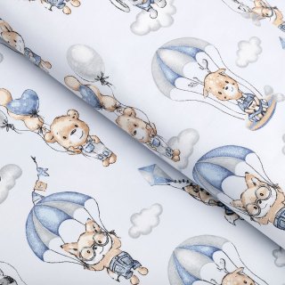 Dětská bavlněná látka/plátno Sandra SA-469 Zvířátka s padáky na světle modrém - šířka 160 cm - Biante.cz
