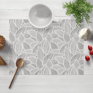 Dekorační prostírání na stůl Leona LN-169 Bílé listy na šedém - Biante.cz