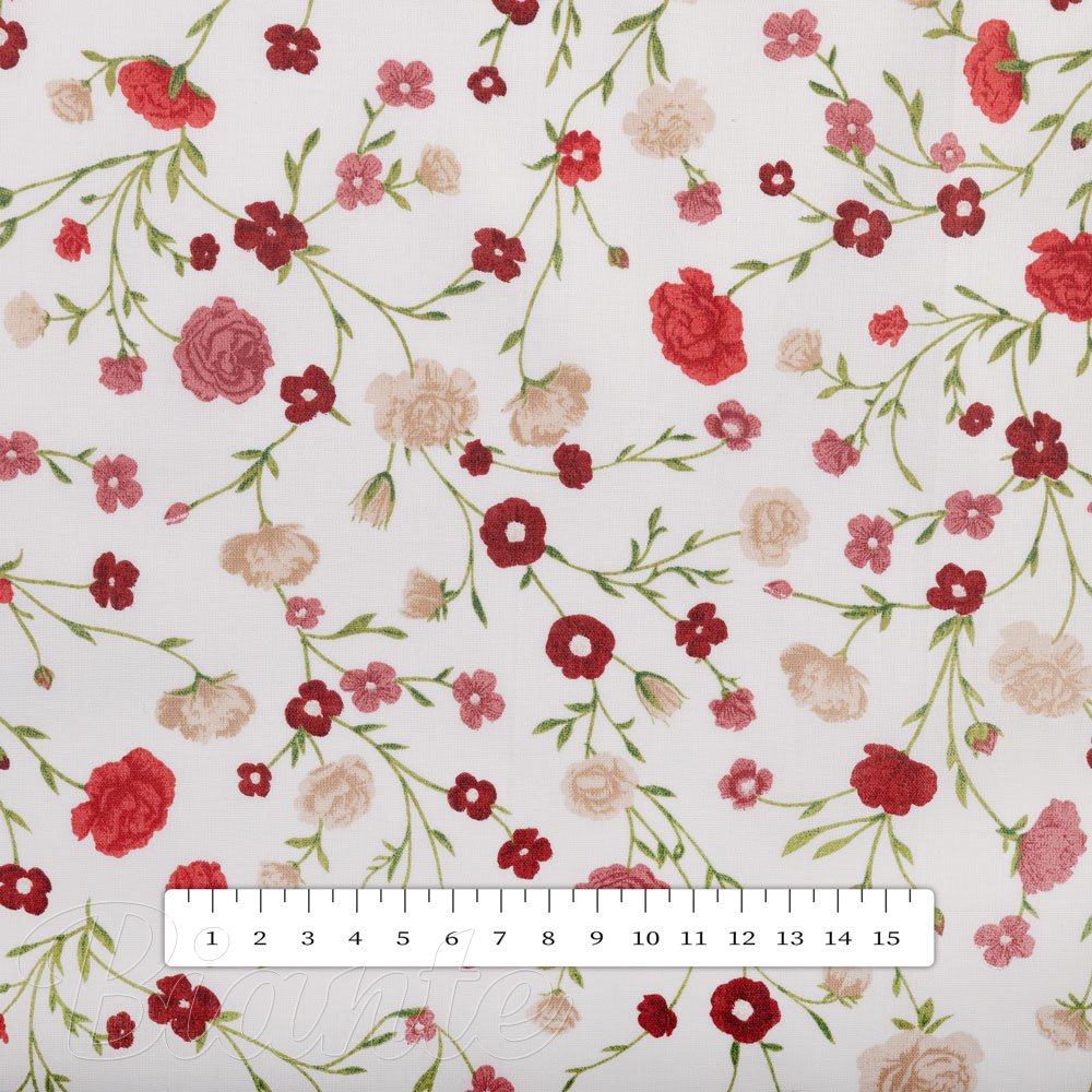 Bavlněná látka/plátno Sandra SA-719 Červeno-béžové drobné květiny na bílém - šířka 160 cm - detail 3 - Biante.cz