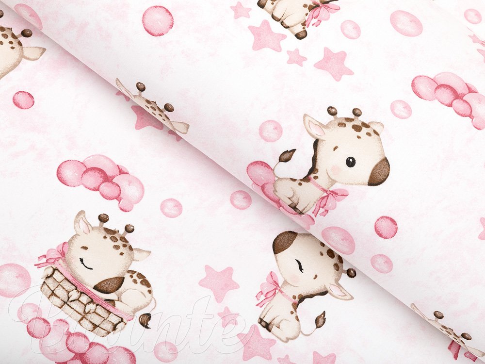 Dětská bavlněná látka/plátno Sandra SA-438 Růžové žirafy na bílém - šířka 160 cm - Biante.cz