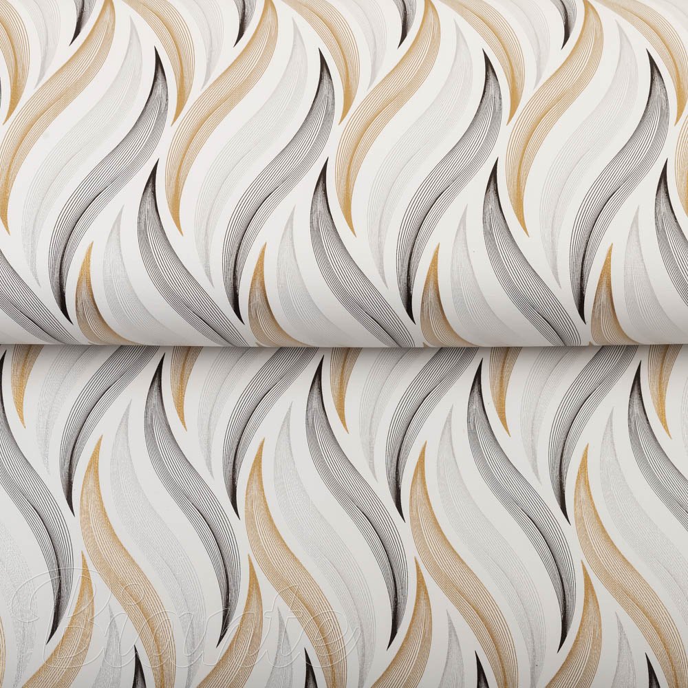 PVC obrus Zlato-strieborné designové vlnky na bielom PV-195 - metráž š. 140 cm - detail 2 - Biante.sk
