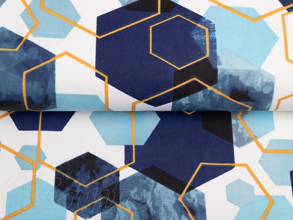 Bavlněná látka/plátno Sandra SA-574 Modré hexagony na bílém - šířka 160 cm - detail 2 - Biante.cz