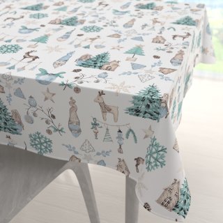 Bavlněný čtvercový ubrus Sandra SA-662 Modro-zeleno-hnědý vánoční vzor - Biante.cz