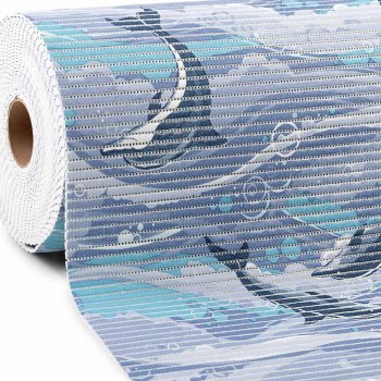 Kúpeľňová penová rohož / predložka PRO-112 Delfíny v modrofialovom mori - metráž šírka 65 cm