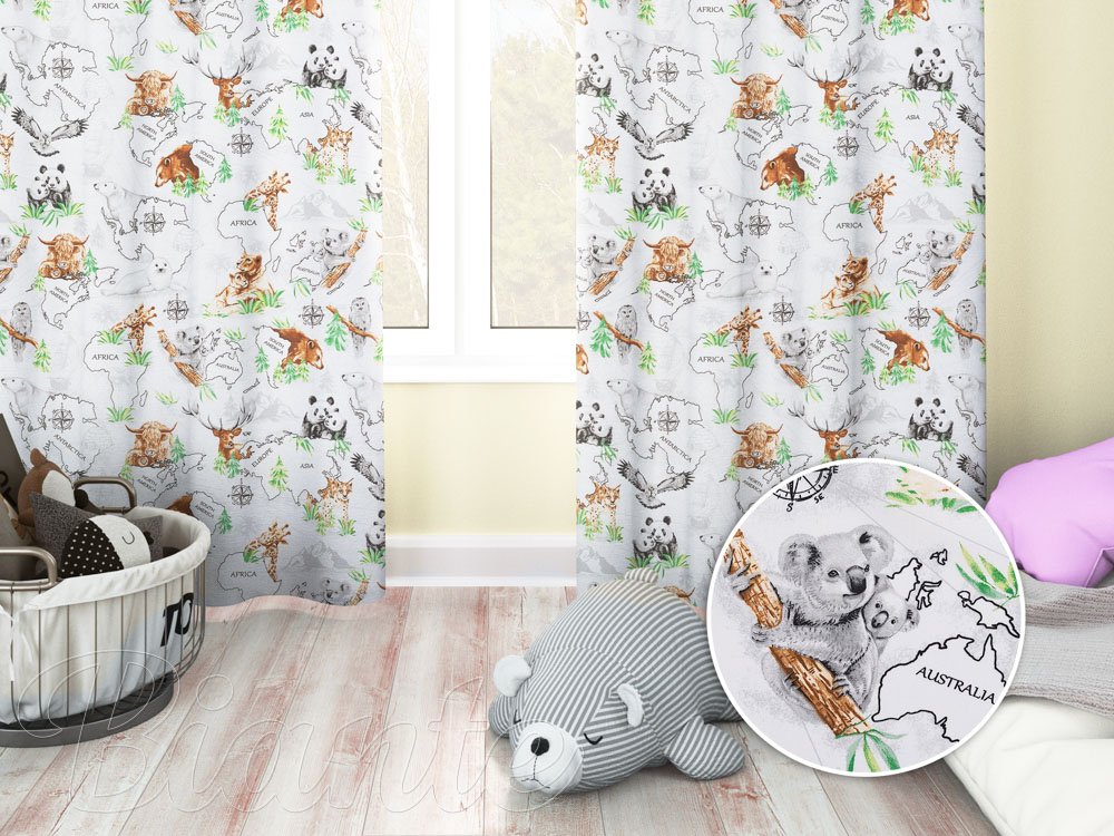 Bavlněný závěs na míru Sandra SA-546 Zvířata světa na bílém - Biante.cz