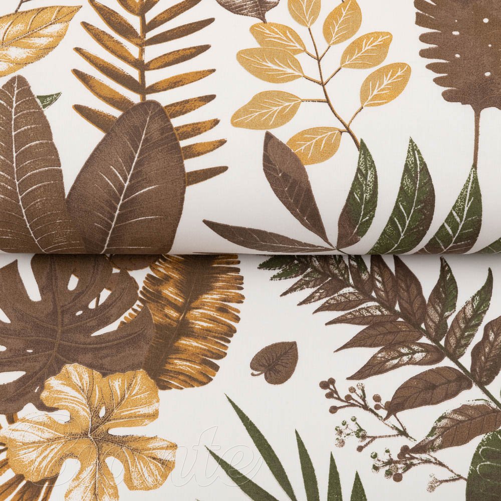 Bavlnená látka/plátno Sandra SA-540 Hnedo-zelené listy na bielom - šírka 160 cm - detail 2 - Biante.sk