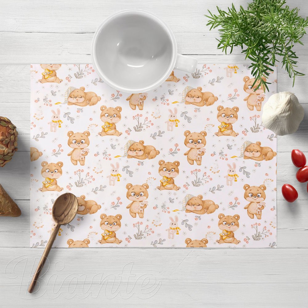 Dětské bavlněné prostírání na stůl Sandra SA-524 Roztomilí medvídci na bílém - Biante.cz