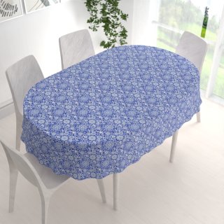 Dekorační oválný ubrus PML-100 Modro-bílý lidový ornament - detail 1 - Biante.cz