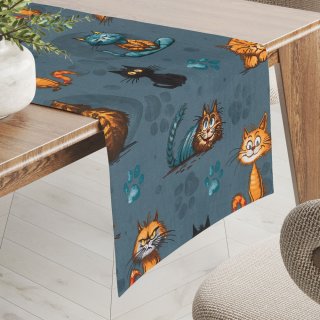 Dětský bavlněný běhoun na stůl Sandra SA-705 Kočičí parta na tmavě šedomodrém - Biante.cz Dětský bavlněný běhoun na stůl Sandra SA-705 Kočičí parta na tmavě šedomodrém - Biante.cz