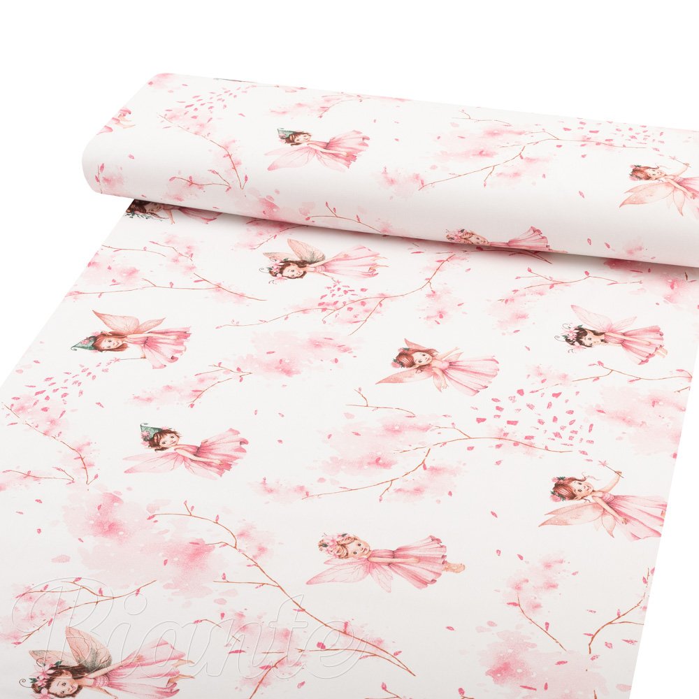 Dětská bavlněná látka/plátno Sandra SA-684 Růžové víly na bílém - šířka 160 cm - detail 1 - Biante.cz