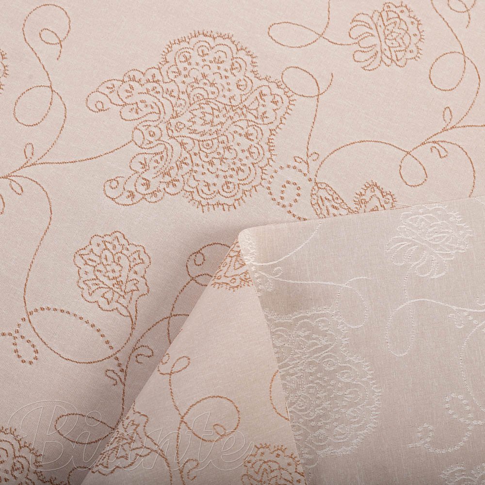 Teflonová látka na ubrusy TF-129 Hnědé květované ornamenty na šedobéžovém - šířka 180 cm - detail 6 - Biante.cz