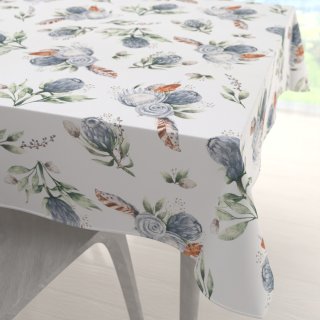 Bavlněný čtvercový ubrus Sandra SA-707 Modré květy Protea na bílém - Biante.cz Bavlněný čtvercový ubrus Sandra SA-707 Modré květy Protea na bílém - Biante.cz