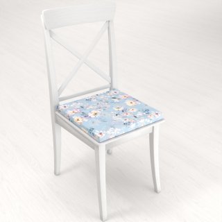 Zamatový štvorcový podsedák Tamara TMR-044 Jarné kvety na nebesky modrom - 38x38x3 cm - detail 1 - Biante.sk