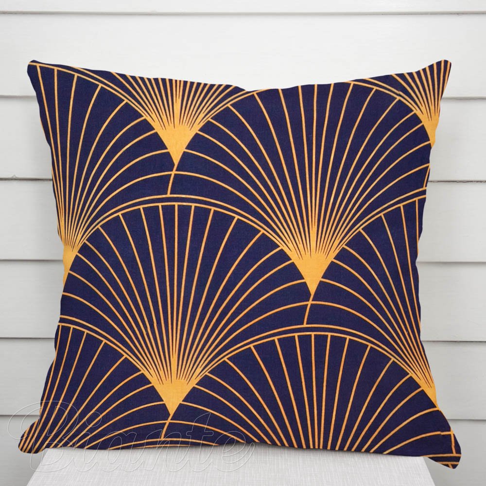 Bavlněný povlak na polštář Sandra SA-504 Oranžové vějíře na tmavě modrém - Biante.cz