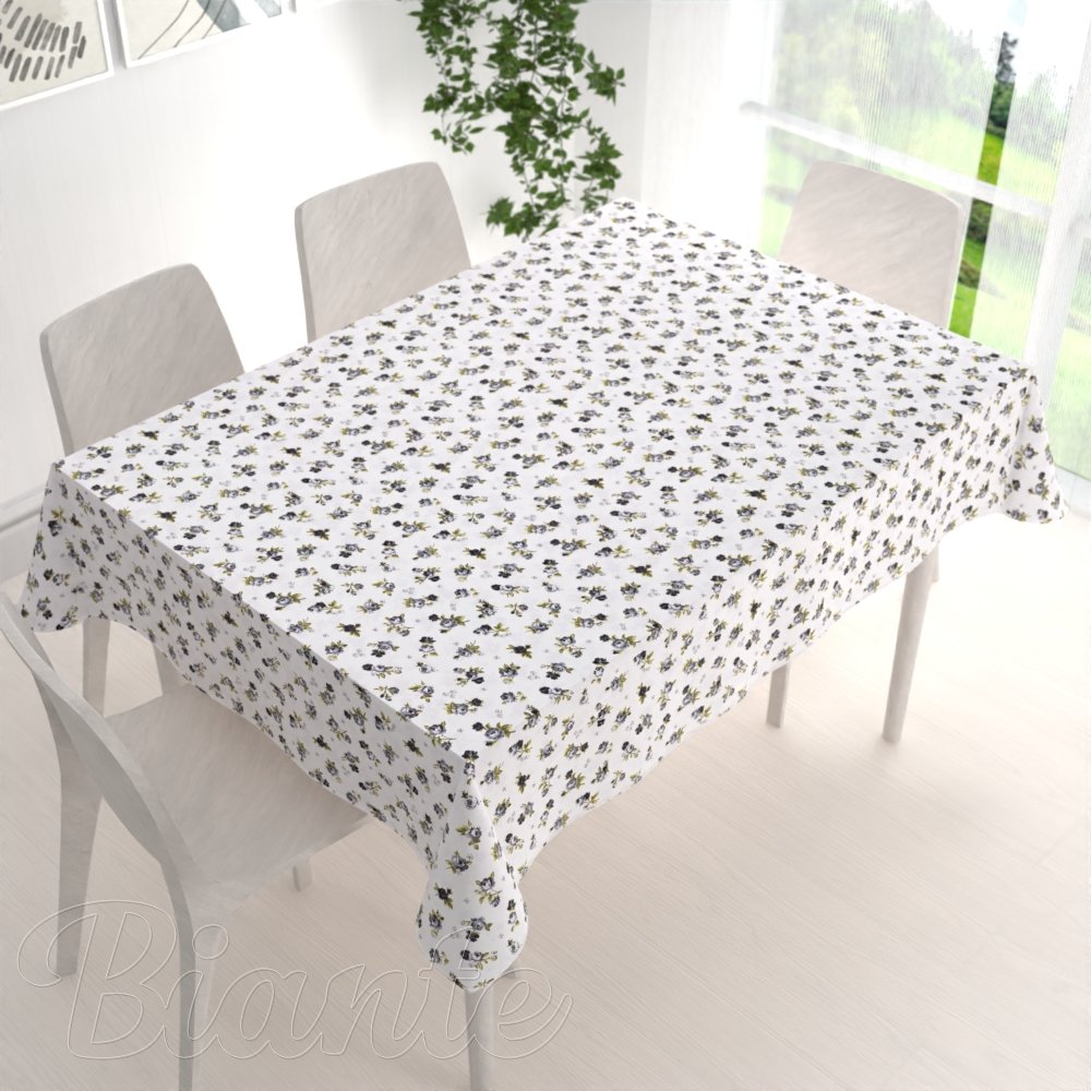 Bavlněný obdélníkový ubrus Sandra SA-345 Šedé růžičky na bílém - detail 1 - Biante.cz