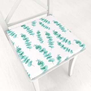 Teflonový čtvercový podsedák TF-089 Tyrkysové listy eukalyptu na bílém - 38x38x3 cm - Biante.cz