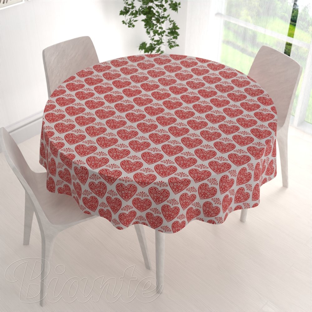 Dekorační kulatý ubrus PML-094 Červená srdce na bílém - detail 1 - Biante.cz
