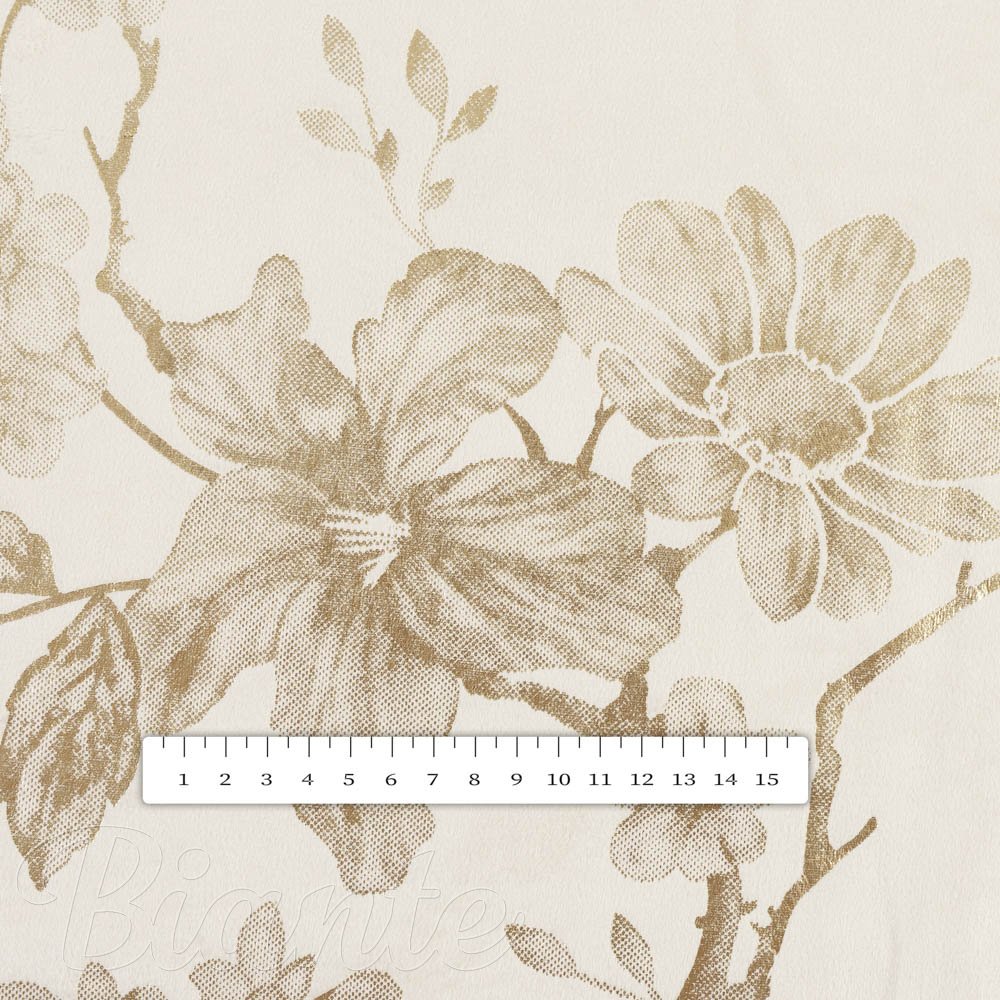 Sametová látka Isabela Flower IBL-022 Zlaté květy na smetanovém - šířka 295 cm - detail 6 - Biante.cz