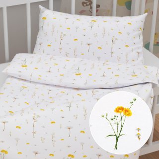 Dětské bavlněné povlečení do postýlky Sandra SA-497 Žluté bylinky na bílém - Biante.cz