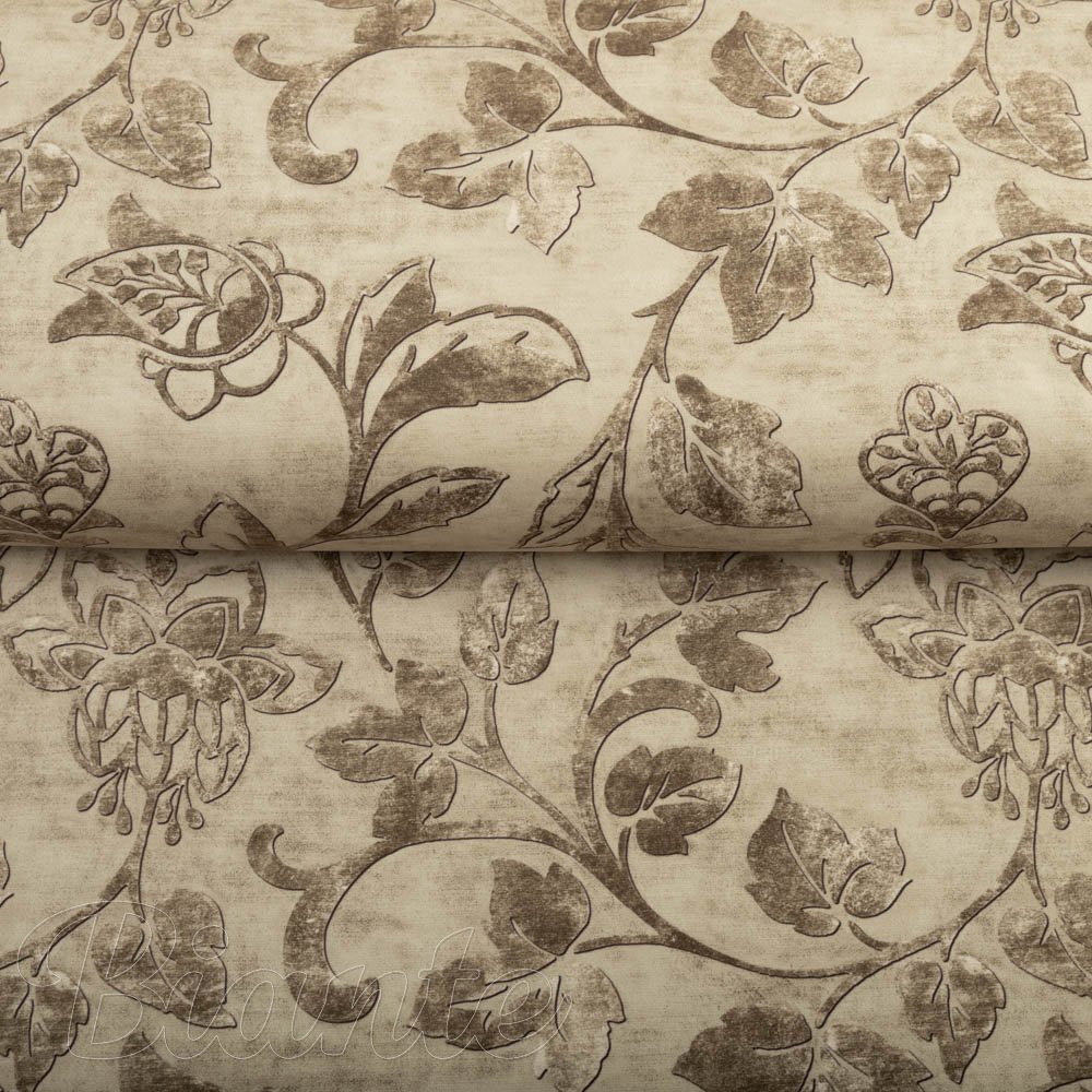 Sametová látka Tamara TMR-056 Hnědé zámecké květy na světle hnědém - šířka 150 cm - detail 2 - Biante.cz