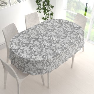 Bavlněný oválný ubrus Sandra SA-550 Bílá krajka na šedém - detail 1 - Biante.cz Bavlněný oválný ubrus Sandra SA-550 Bílá krajka na šedém - detail 1 - Biante.cz