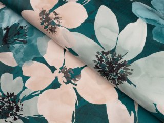 Sametová látka Tamara TMR-027 Velké květy na tmavě zeleném - šířka 150 cm - Biante.cz