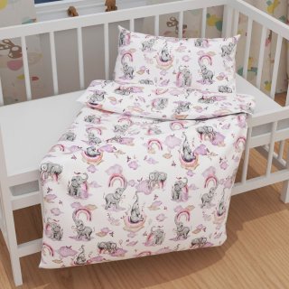Dětské bavlněné povlečení do postýlky Sandra SA-464 Sloni s fialovou duhou na bílém - detail 1 - Biante.cz Dětské bavlněné povlečení do postýlky Sandra SA-464 Sloni s fialovou duhou na bílém - detail 1 - Biante.cz