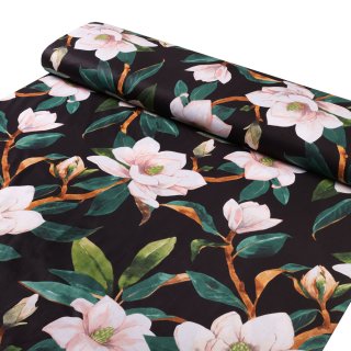 Bavlněná látka/plátno Sandra SA-300 Květy magnolie na černém - šířka 160 cm - detail 1 - Biante.cz