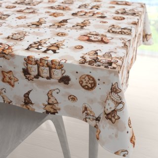 Bavlněný čtvercový ubrus Sandra SA-663 Hnědí skřítci s perníčky na bílém - Biante.cz Bavlněný čtvercový ubrus Sandra SA-663 Hnědí skřítci s perníčky na bílém - Biante.cz