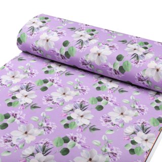 Dekorační látka PML-044 Květy magnolie na fialovém - šířka 150 cm
