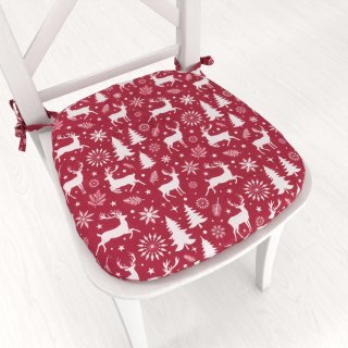 Zamatový oblý podsedák Tamara TMR-045 Vianočné jelene a stromčeky na červenom - 39x37x3 cm - Biante.sk