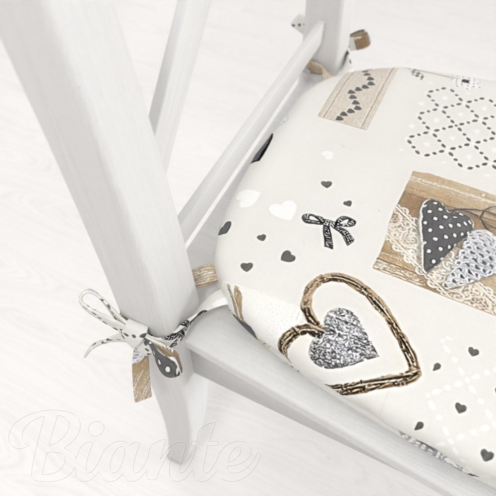 Oblý podsedák Porto PRT-014 Hnědo-šedá srdíčka na krémovém - 39x37x3 cm - detail 1 - Biante.cz