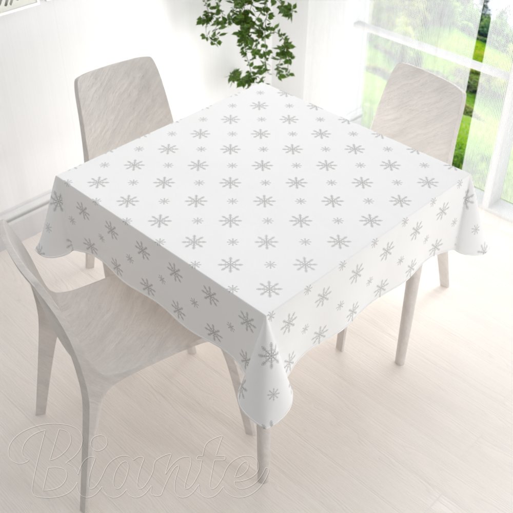 Teflonový čtvercový ubrus TF-101 Vánoční šedé vločky na bílém - detail 1 - Biante.cz