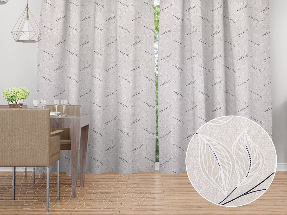 Dekorační závěs na míru Leona LN-164 Pnoucí lístky na režném - Biante.cz