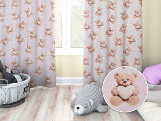 Detský bavlnený záves Sandra SA-723 Medvedíky so srdiečkami na fialkovom - Biante.sk