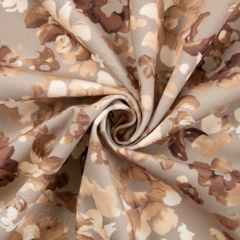 Sametová látka Tamara TMR-042 Hnědé květy na šedobéžovém - šířka 140 cm - detail 2 - Biante.cz