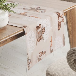 Dětský bavlněný běhoun na stůl Sandra SA-698 Hnědá lesní zvířátka na béžovém - Biante.cz Dětský bavlněný běhoun na stůl Sandra SA-698 Hnědá lesní zvířátka na béžovém - Biante.cz