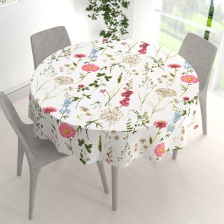 Bavlněný kulatý ubrus Sandra SA-667 Velké luční kvítí na bílém - detail 1 - Biante.cz Bavlněný kulatý ubrus Sandra SA-667 Velké luční kvítí na bílém - detail 1 - Biante.cz