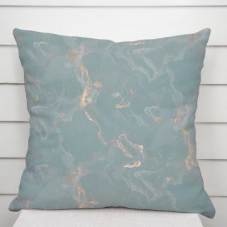 Sametový povlak na polštář Isabela IBL-020 Zlatý/kouřový mramor na světle modrošedém - Biante.cz