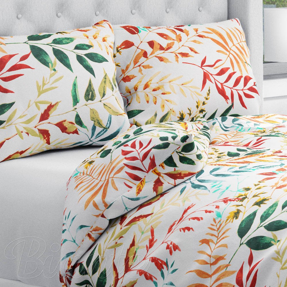 Bavlněné ložní povlečení Sandra SA-712 Podzimní větvičky s listy na bílém - Biante.cz