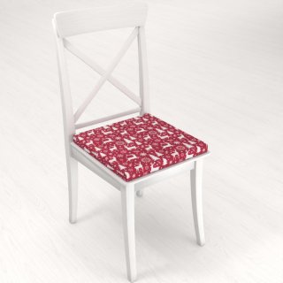 Zamatový štvorcový podsedák Tamara TMR-045 Vianočné jelene a stromčeky na červenom - 38x38x3 cm - detail 1 - Biante.sk