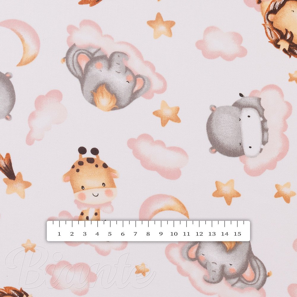 Dětská bavlněná látka/plátno Sandra SA-658 Africká zvířátka na růžových obláčcích na bílém - šířka 160 cm - detail 3 - Biante.cz